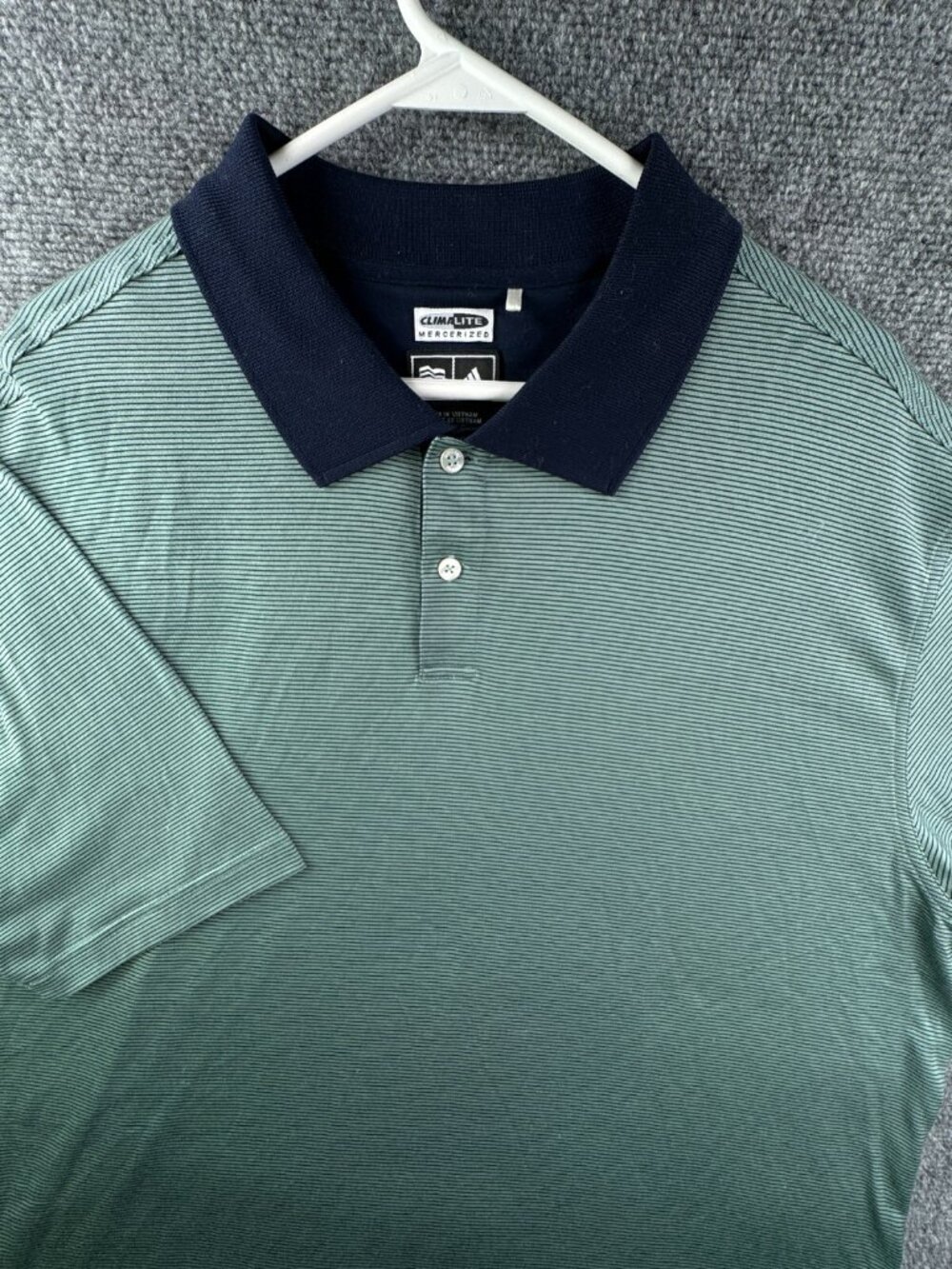 Adidas Climalite XL Mercerized Cotton Striped Green Polo Shirt Short Sleeve Men